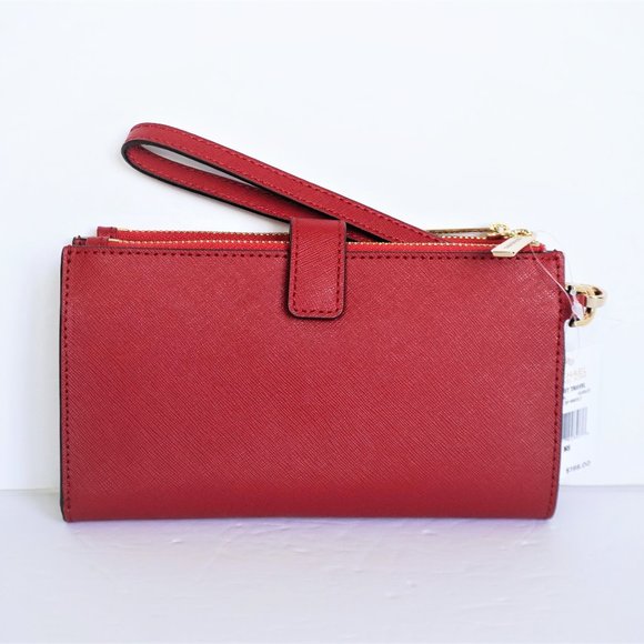 Michael Kors Jet Set Travel Large Double Zip Wristlet Red Flame - Picture 3 of 9